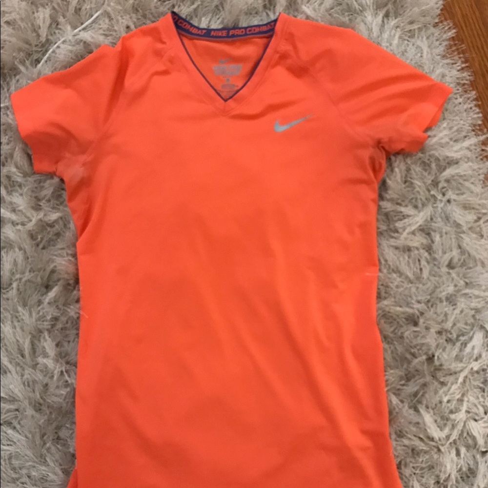Orange Nike Pro Combat Fitted Top Size Small